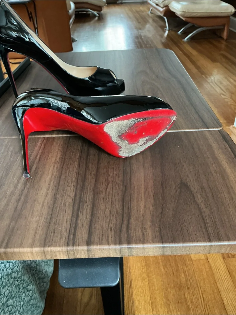 Christian Louboutin Black Patent Spike Platform Pumps with Red Soles